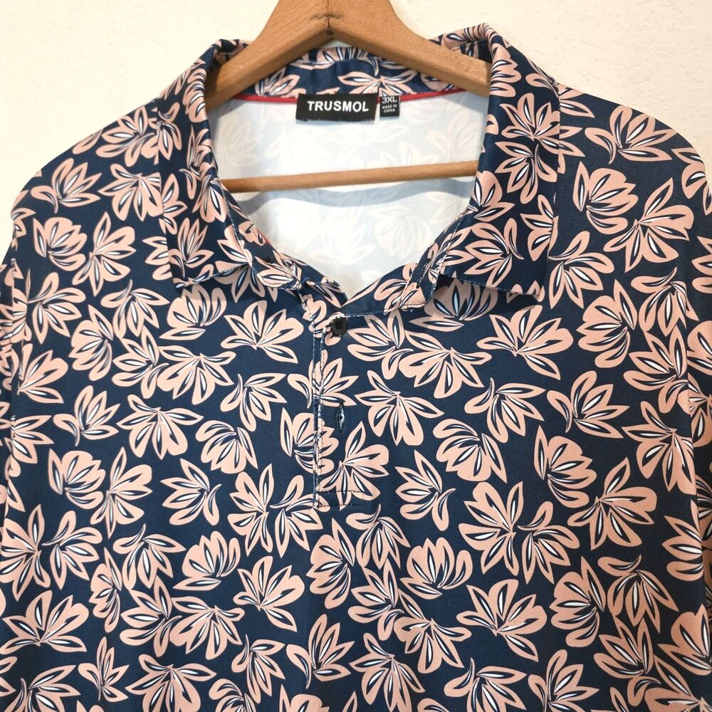 Trusmol Golf Polo Shirt Short Sleeve Performance Dry Fit Floral EUC Men's 3XL